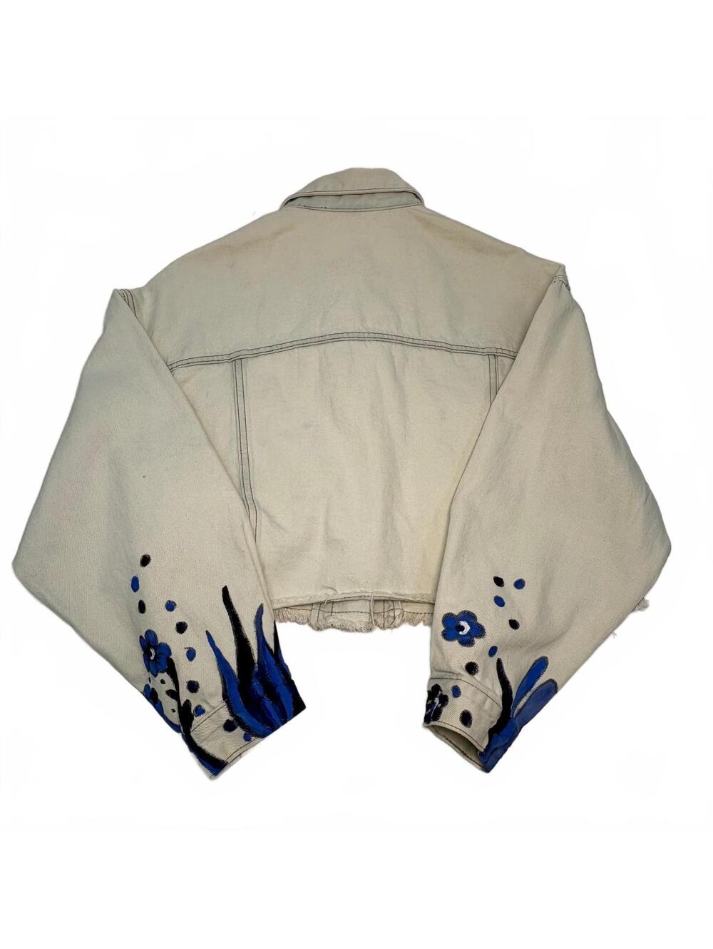 American Bazi Harmony Floral Embroidered Crop Denim Jacket Size Medium - Picture 2 of 8
